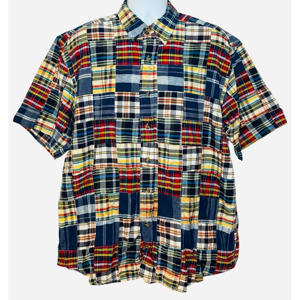 Eddie Bauer Multicolor Patchwork Plaid Button-Dow… - image 2